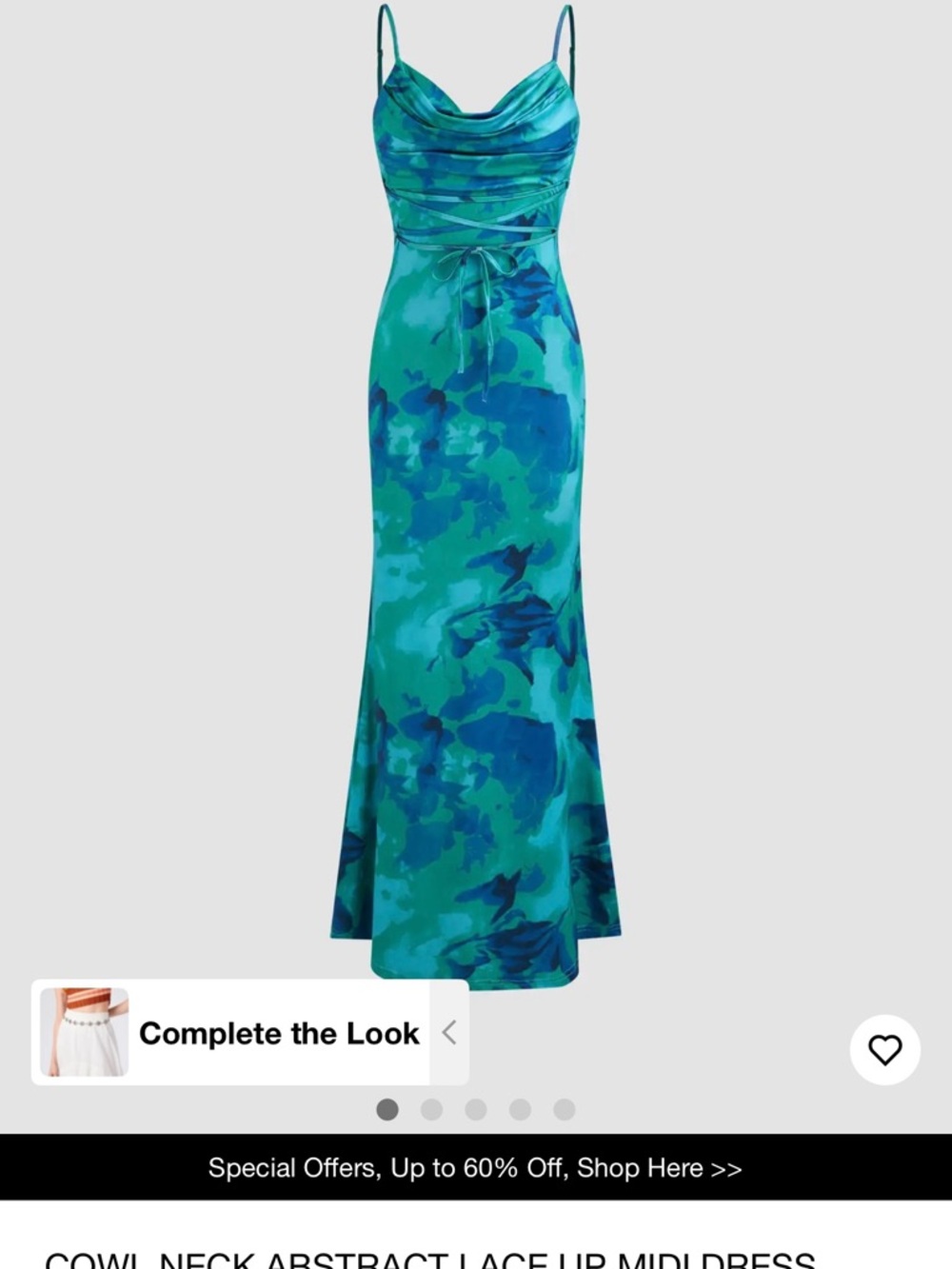 Cider Teal & Blue Abstract Backless Cowl Neck Dress XL